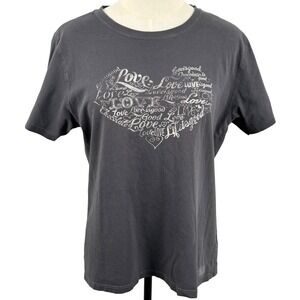 Life is Good Womens M Love Heart Graphic Tee T-Shirt Charcoal Grey Cotton Casual